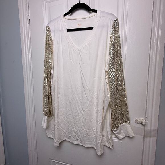 Belle by Kim Gravel Tops - Jingle Belles Kim Gravel Sequin Sleeve White Top Womens 3X Party NWOT QVC